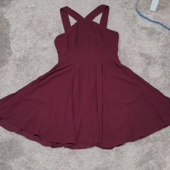 Lulu's Forevermore Mini Skater Dress Burgundy size Small - Picture 6 of 11